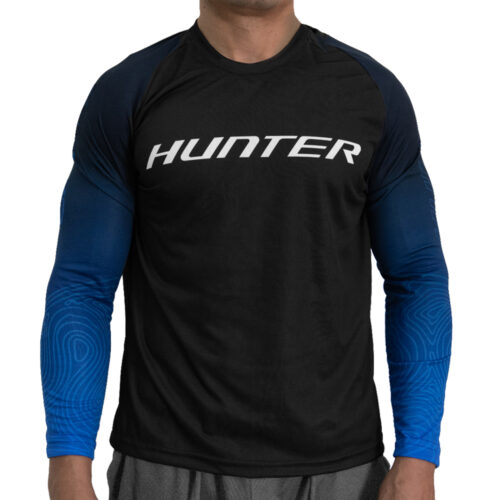 JERSEY HUNTER HOMBRE MOD. TRACE MANGA LARGA TELA COOLMAX DISEÑO NEGRO/AZUL TALLA MEDIANO