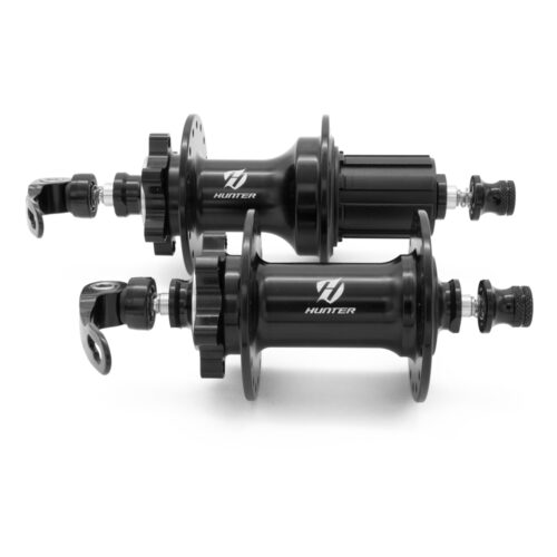 MAZAS DELANTERA Y TRASERA EN ALUIMINIO P/ FRENO DISCO P/CASSETTE 11V 32H/14G 120 CLICKS COLOR NEGRO HUNTER