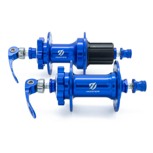 MAZAS DELANTERA Y TRASERA EN ALUIMINIO P/ FRENO DISCO P/CASSETTE 11V 32H/14G 120 CLICKS COLOR AZUL HUNTER