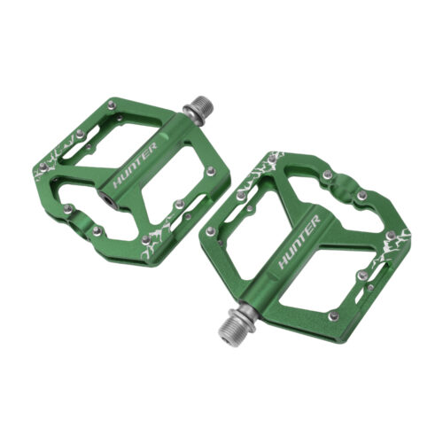 PEDAL 9/16" ALUMINIO  CNC 6061 EJE DE CR-MO 3 BALEROS SELLADOS Y PINS REMOVIBLES COLOR VERDE ANODIZADO HUNTER
