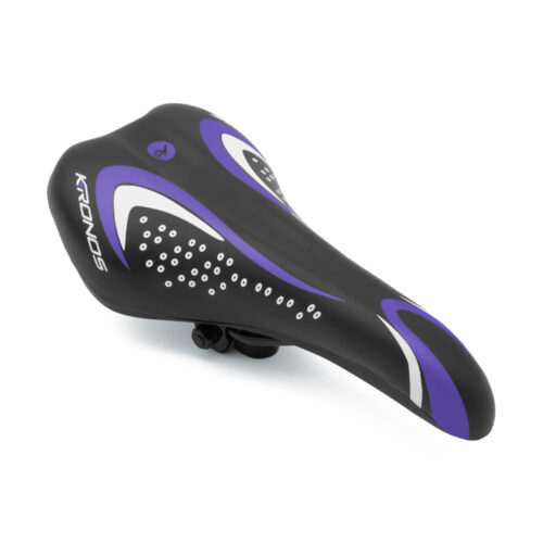 ASIENTO PARA BICICLETA MARCA KRONOS COLOR NEGRO/MORADO MED. 145MMX280MM  MOD. 920