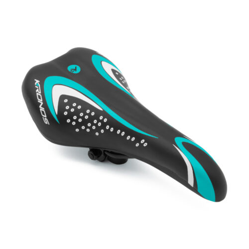 ASIENTO PARA BICICLETA MARCA KRONOS COLOR NEGRO/AQUA MED. 145MMX280MM  MOD. 920
