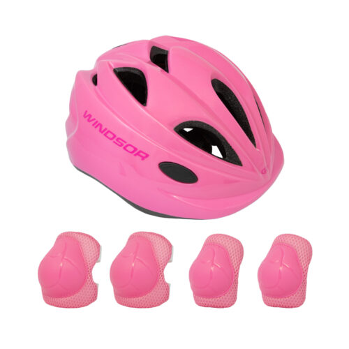 CASCO INFANTIL ROSA TALLA 54-57CM CON RODILLERAS Y CODERAS MARCA WINDSOR