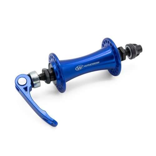 MAZA DELANTERA EN ALUMINIO AZUL 36H/14G CON BLOQUEO RODAMIENTO EN BALA OLD. 100MM MARCA WINDSOR