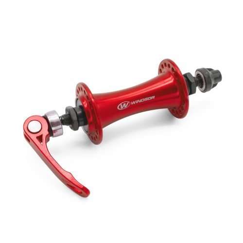 MAZA DELANTERA EN ALUMINIO ROJO 36H/14G CON BLOQUEO RODAMIENTO EN BALA OLD. 100MM MARCA WINDSOR