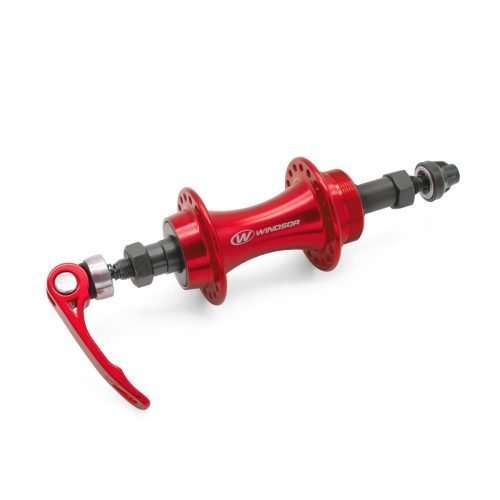 MAZA TRASERA EN ALUMINIO ROJO 36H/14G CON BLOQUEO RODAMIENTO EN BALA OLD. 135MM MARCA WINDSOR