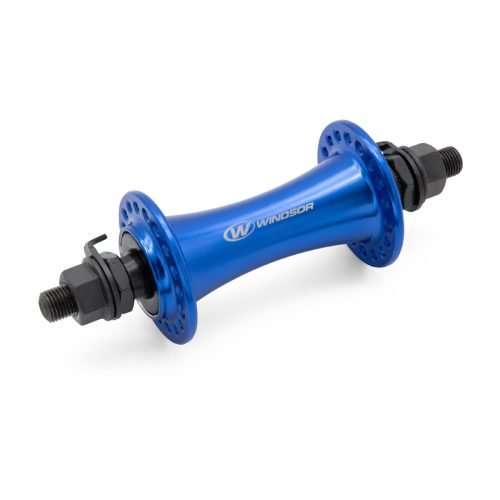 MAZA DELANTERA EN ALUMINIO AZUL 36H/14G CON EJE 3/8 X 140MM RODAMIENTO EN BALA OLD. 100MM MARCA WINDSOR
