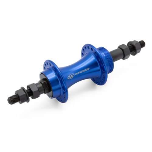 MAZA TRASERA EN ALUMINIO AZUL 36H/14G CON EJE 3/8 X 190MM RODAMIENTO EN BALA OLD. 135MM MARCA WINDSOR