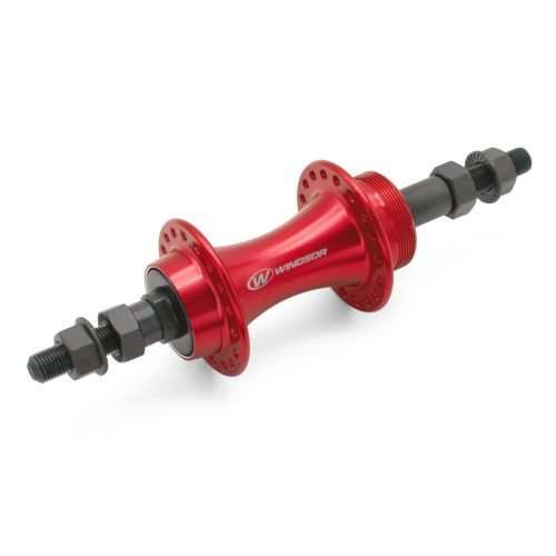 MAZA TRASERA EN ALUMINIO ROJO 36H/14G CON EJE 3/8 X 190MM RODAMIENTO EN BALA OLD. 135MM MARCA WINDSOR